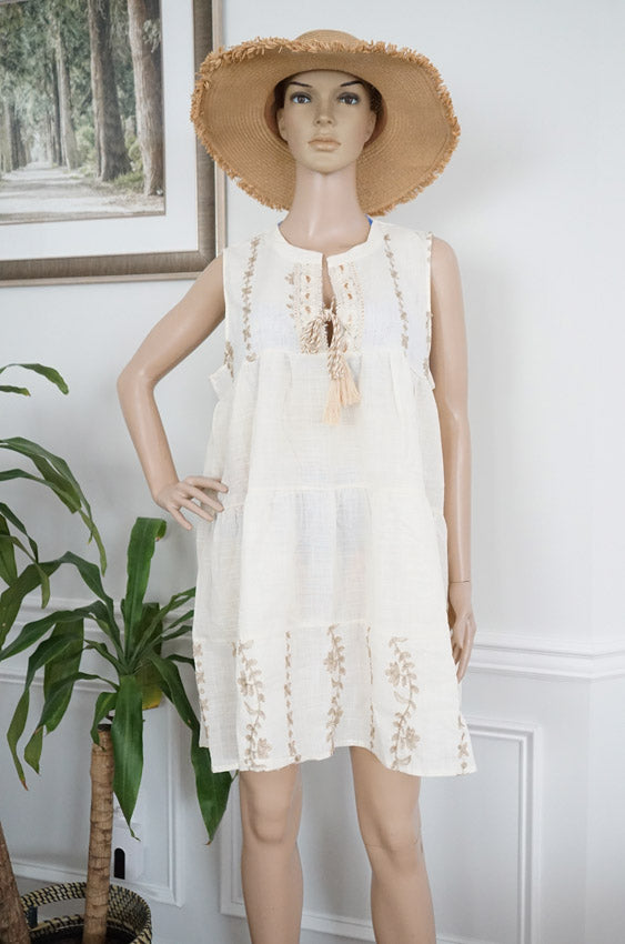 Sleeveless Boho Embroidered Dress-SHW2512