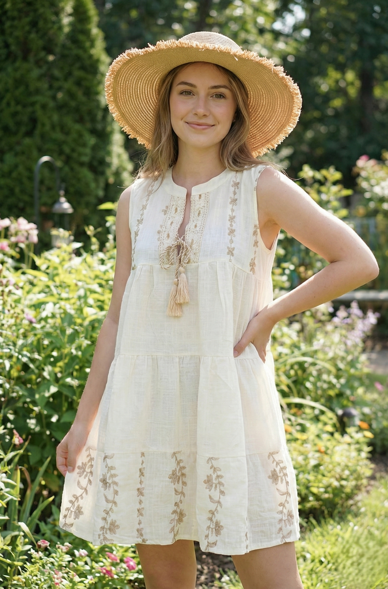 Sleeveless Boho Embroidered Dress-SHW2512