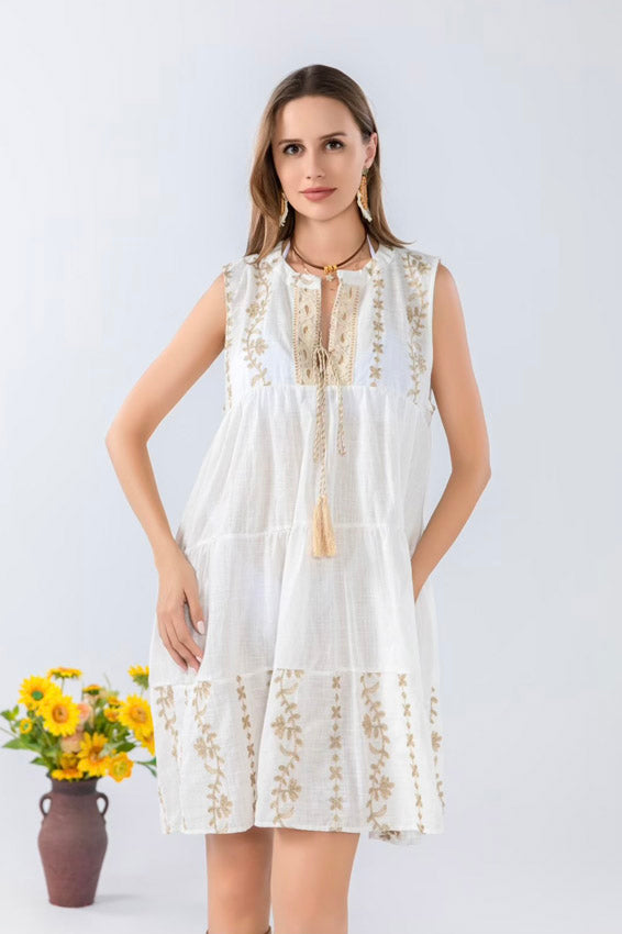 Sleeveless Boho Embroidered Dress-SHW2512