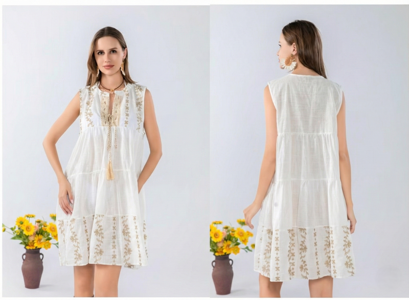 Sleeveless Boho Embroidered Dress-SHW2512