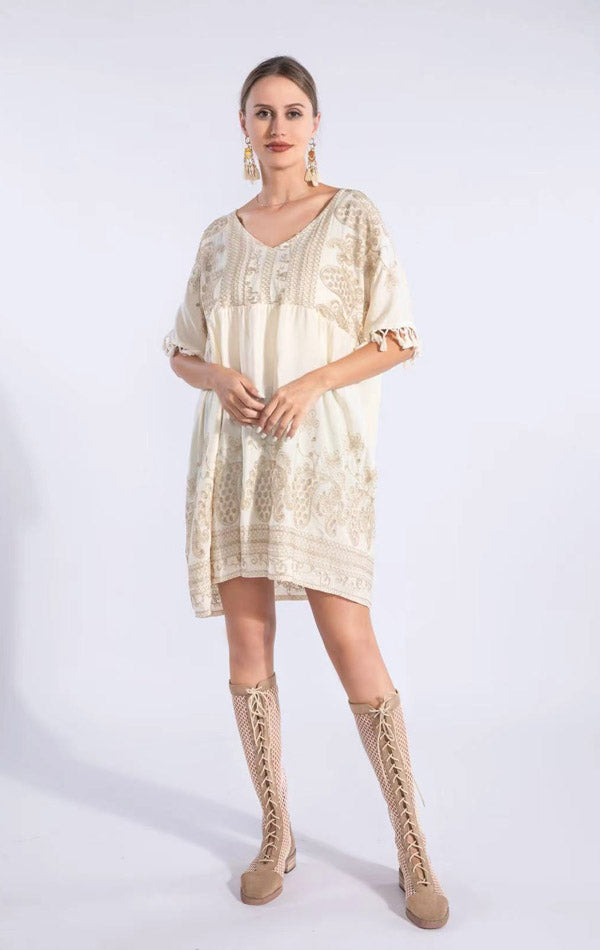 Vintage Embroidered Boho Dress-SHW2513