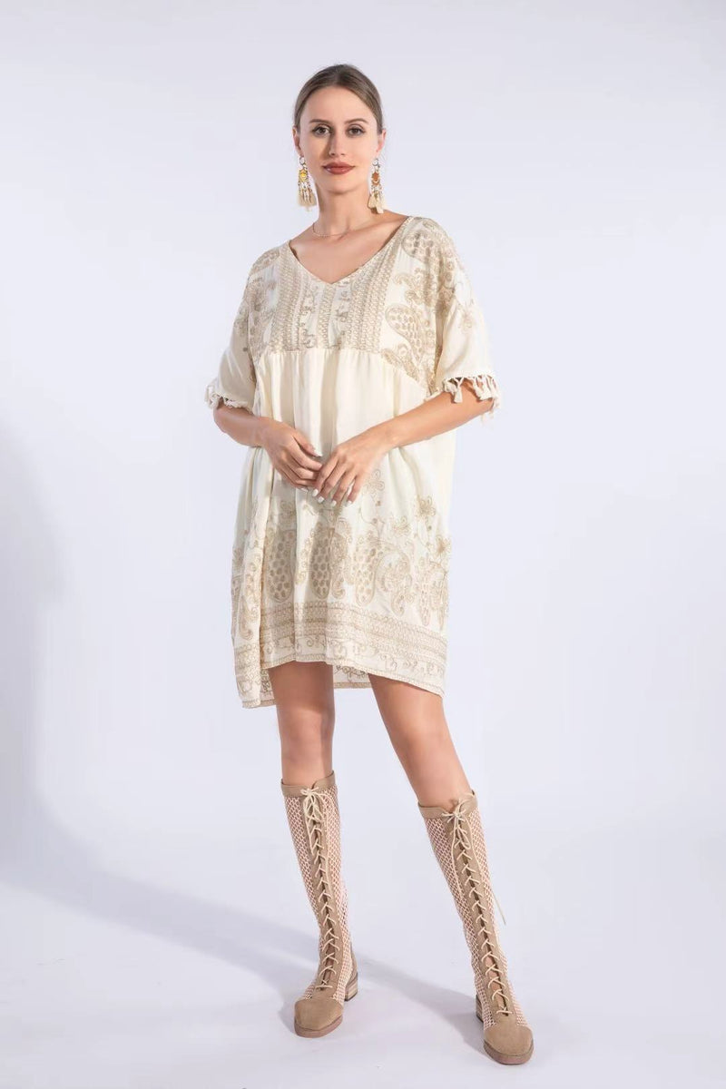 Vintage Embroidered Boho Dress-SHW2513