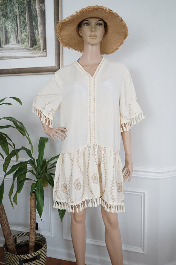 Fringed Boho Embroidered Dress-SHW2515