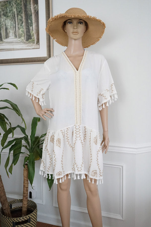 Fringed Boho Embroidered Dress-SHW2515