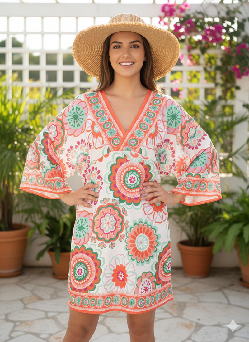 Colorful Floral Boho Dress-SHW2519