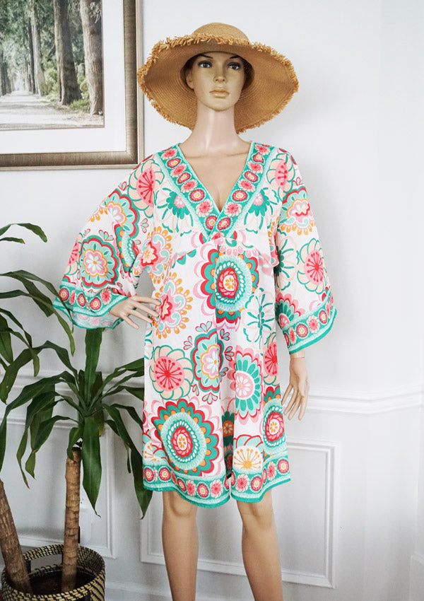 Colorful Floral Boho Dress-SHW2519