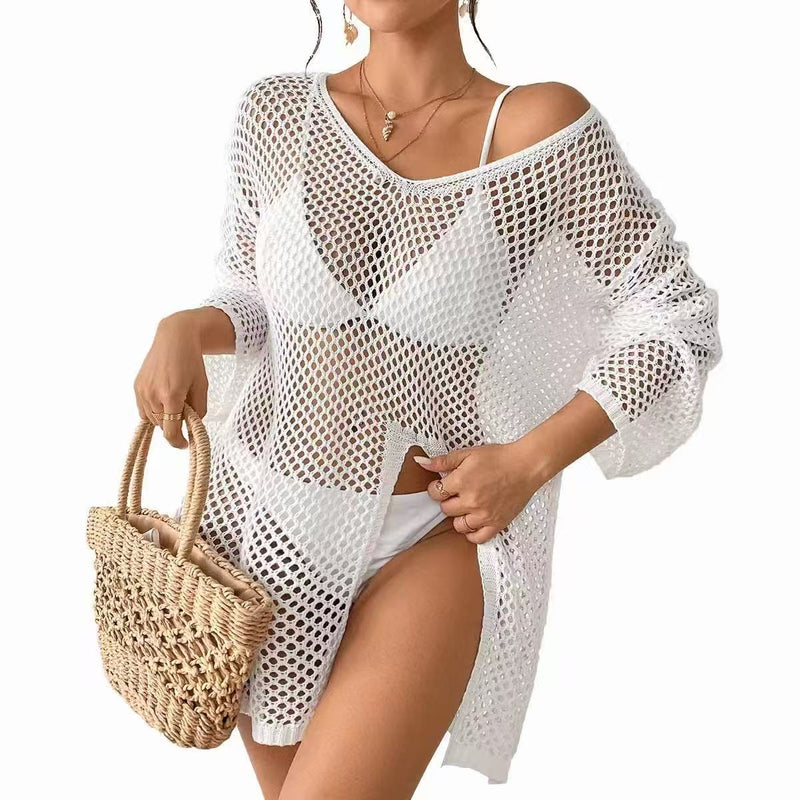 Geometric Diamond Mesh Crochet Beach Cover-Up - SHW2607
