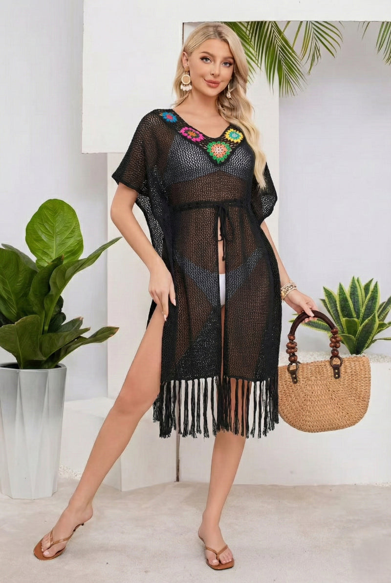 V-Neck Beach Poncho with Fringe - SHW2614
