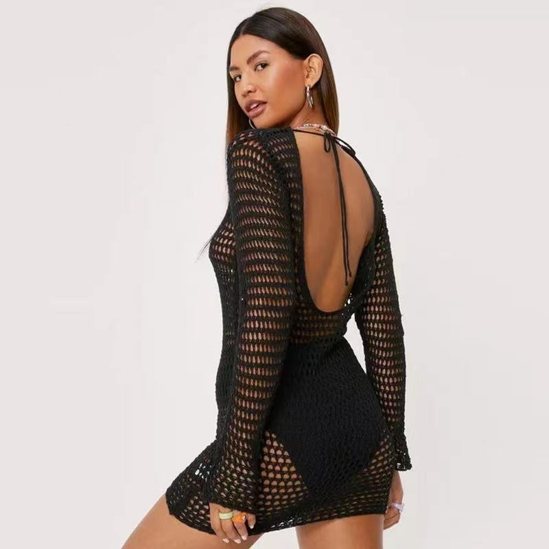 Backless Mesh Mini Dress-SHW2445