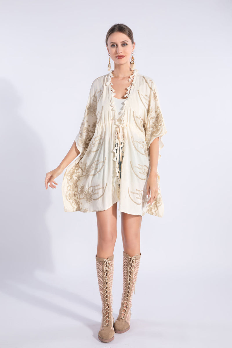 Boho Embroidered Kimono Dress-SHW2514