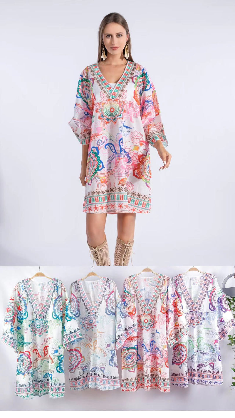 Boho V-Neck Floral Dress-SHW2520