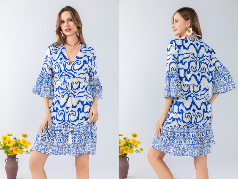 Bohemian Blue Print Dress-SHW2504