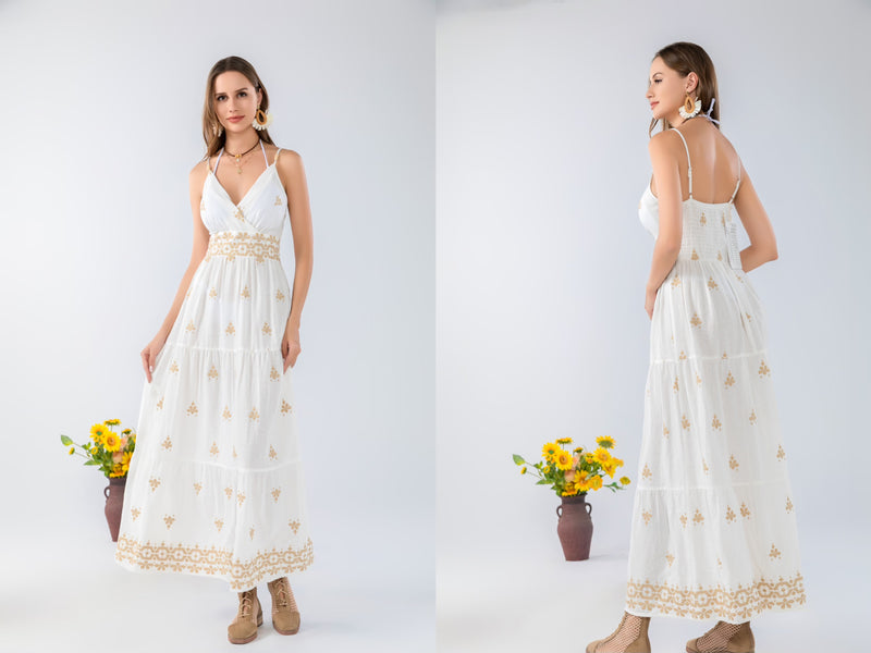 Boho Spaghetti Strap Maxi Dress-SHW2507
