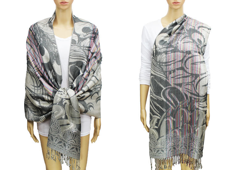 Peacock Silver Thread Pashmina-BH1503