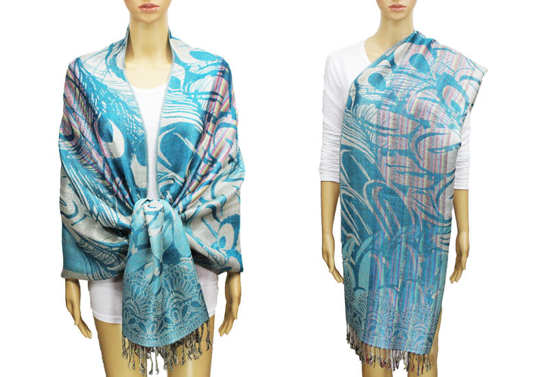 Peacock Silver Thread Pashmina-BH1503
