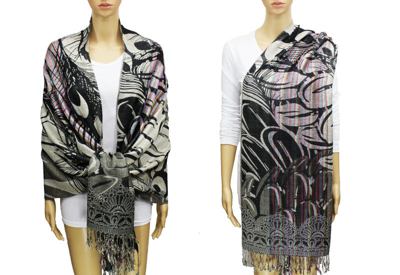 Peacock Silver Thread Pashmina-BH1503