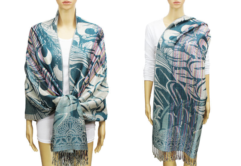 Peacock Silver Thread Pashmina-BH1503