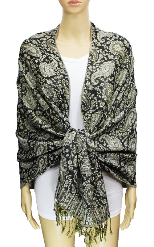 Paisley Pashmina Shawl with Fringe-BH1507