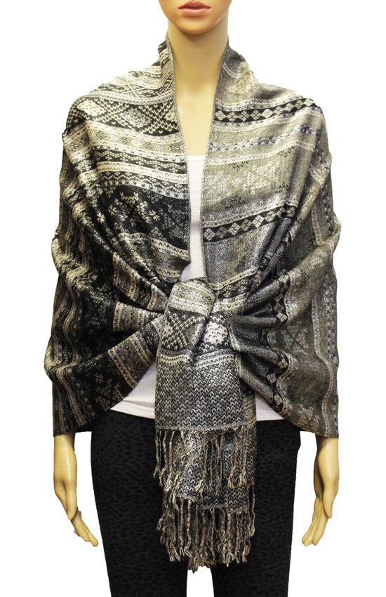 Shimmering Silver Thread Pashmina-BH1805