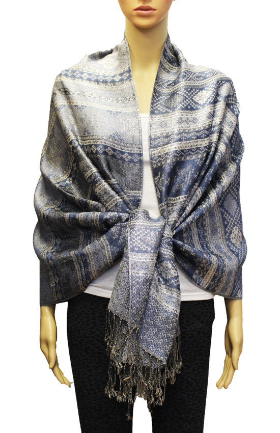 Shimmering Silver Thread Pashmina-BH1805