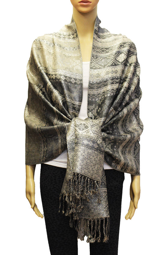Shimmering Silver Thread Pashmina-BH1805
