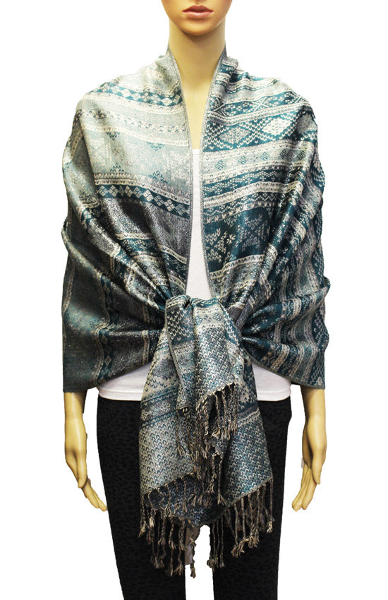Shimmering Silver Thread Pashmina-BH1805