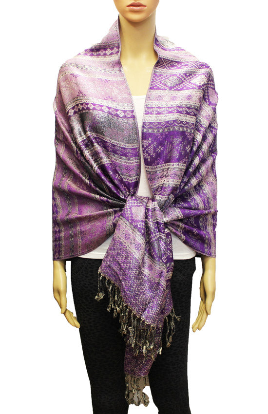 Shimmering Silver Thread Pashmina-BH1805