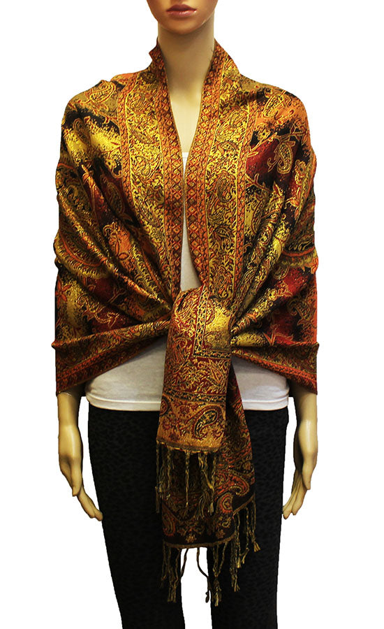 Colorful Paisley Pashmina with Gold Threads-BH1908