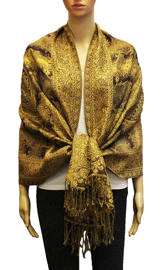 Colorful Paisley Pashmina with Gold Threads-BH1908