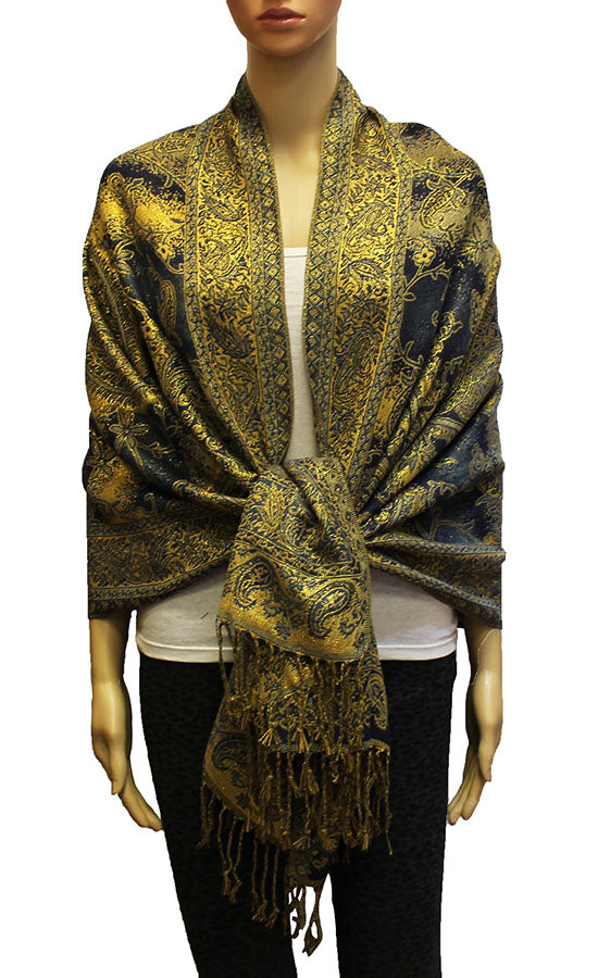 Colorful Paisley Pashmina with Gold Threads-BH1908