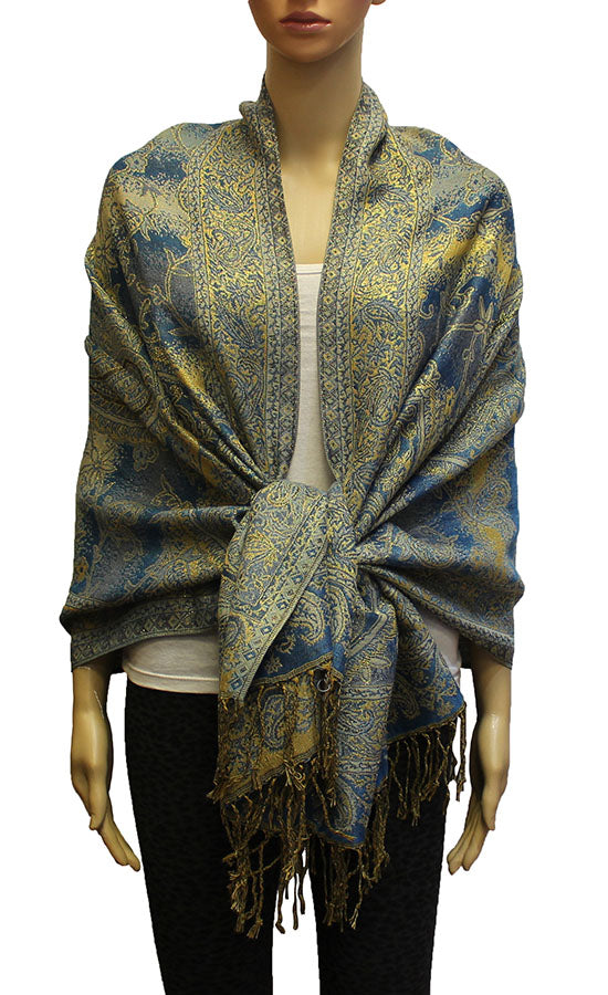Colorful Paisley Pashmina with Gold Threads-BH1908