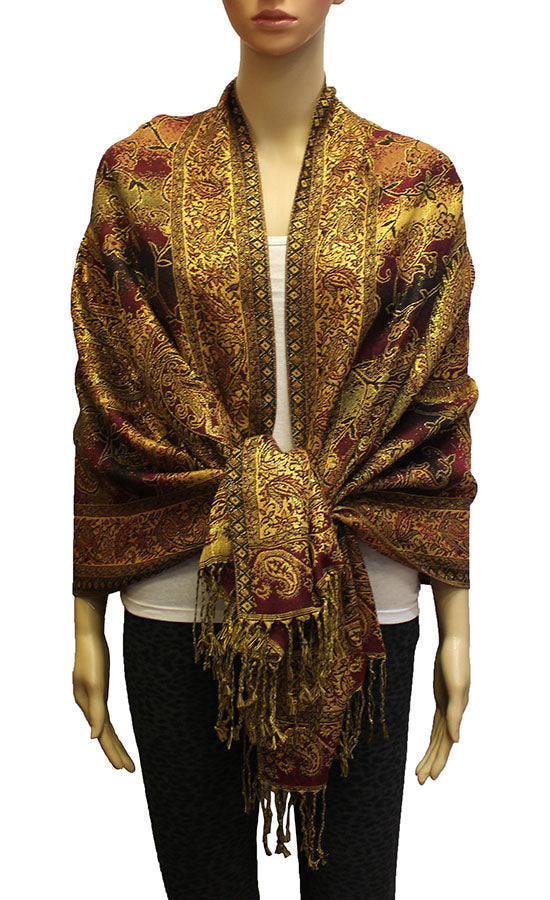 Colorful Paisley Pashmina with Gold Threads-BH1908