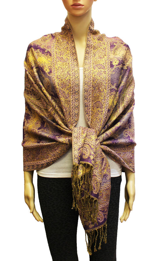 Colorful Paisley Pashmina with Gold Threads-BH1908