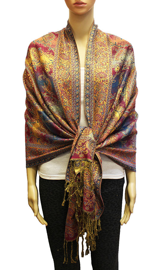 Colorful Paisley Pashmina with Gold Threads-BH1908