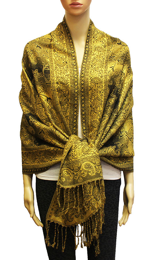 Colorful Paisley Pashmina with Gold Threads-BH1908