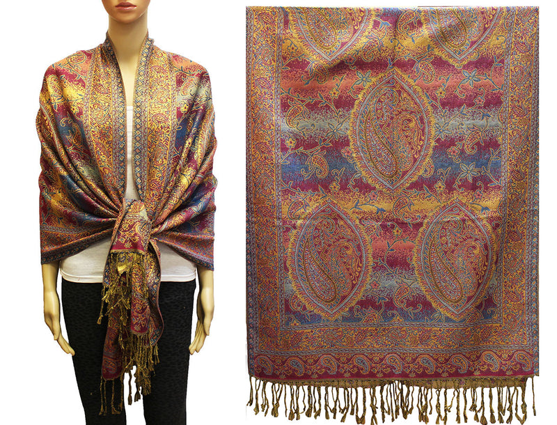 Colorful Paisley Pashmina with Gold Threads-BH1908
