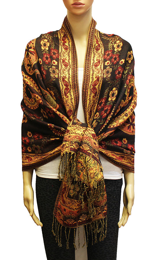 Elegant Shine Gold Paisley ShawlBH1909