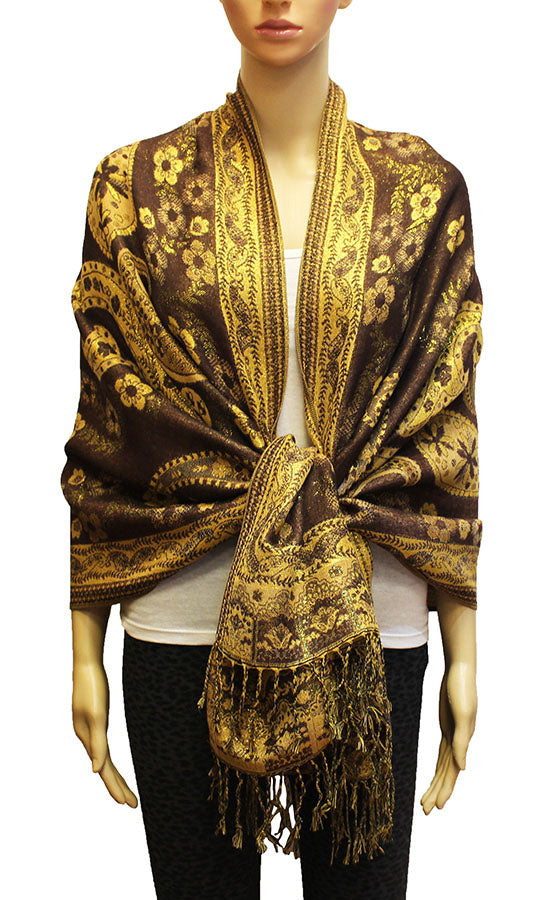 Elegant Shine Gold Paisley ShawlBH1909