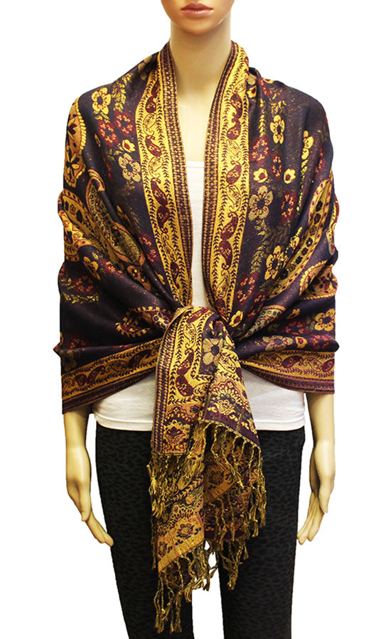Elegant Shine Gold Paisley ShawlBH1909