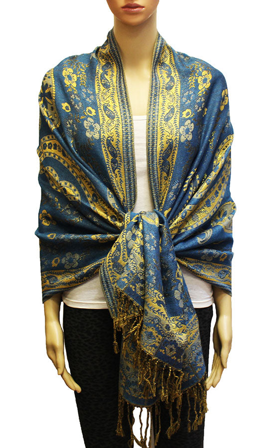 Elegant Shine Gold Paisley ShawlBH1909
