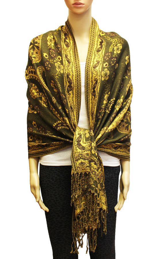Elegant Shine Gold Paisley ShawlBH1909