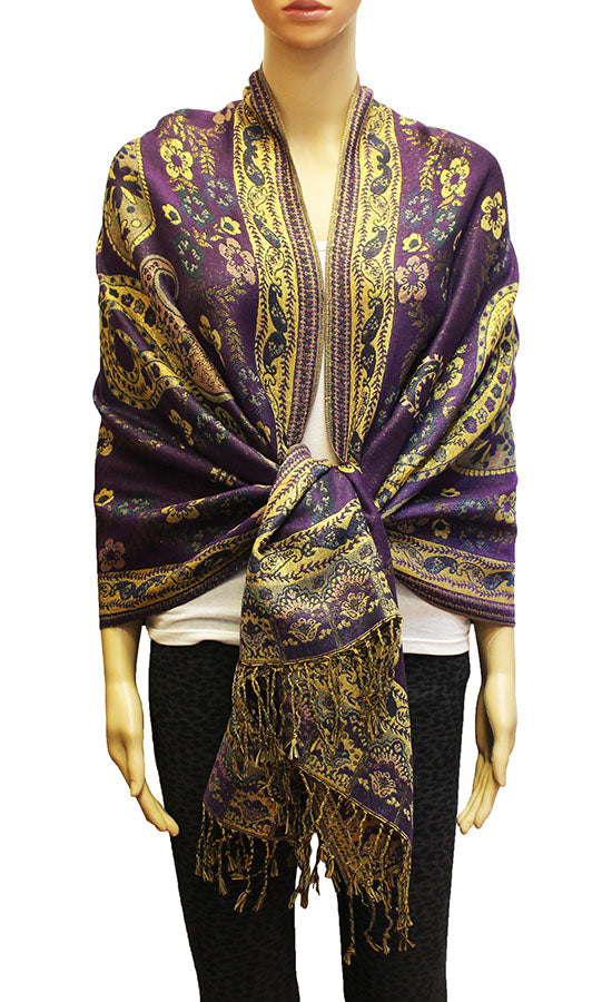 Elegant Shine Gold Paisley ShawlBH1909