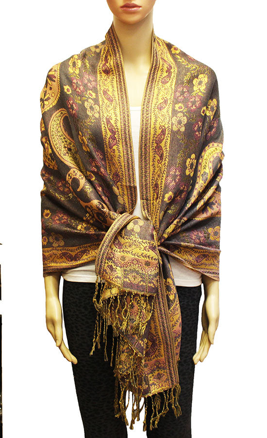 Elegant Shine Gold Paisley ShawlBH1909