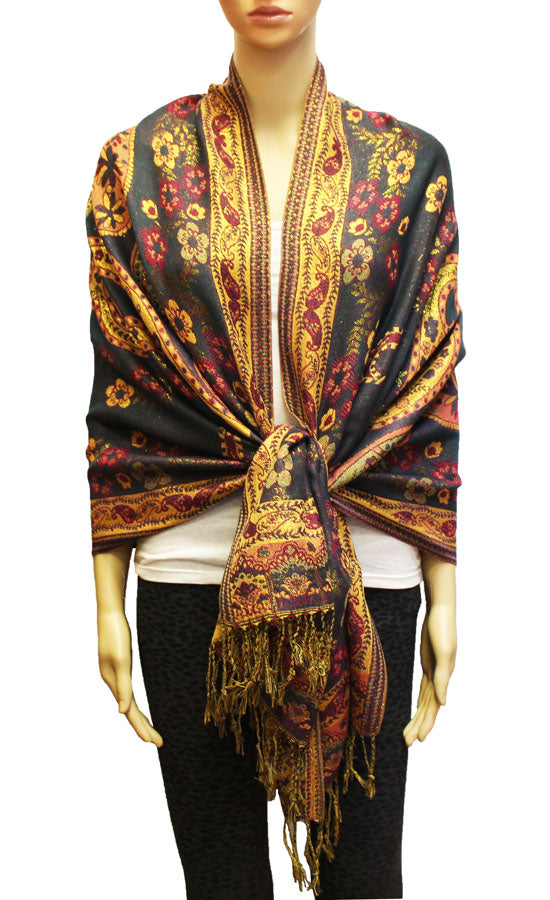 Elegant Shine Gold Paisley ShawlBH1909
