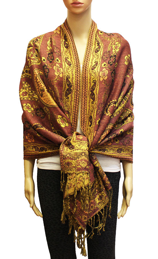 Elegant Shine Gold Paisley ShawlBH1909