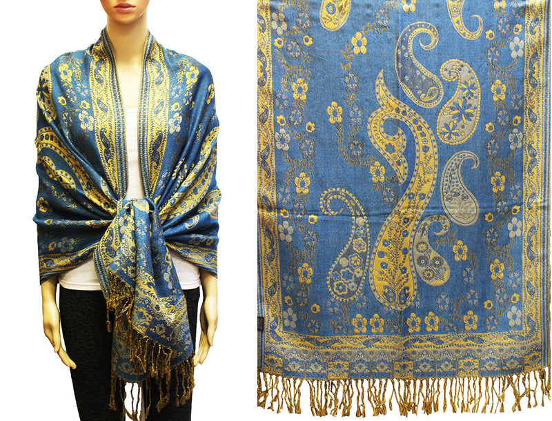 Elegant Shine Gold Paisley ShawlBH1909