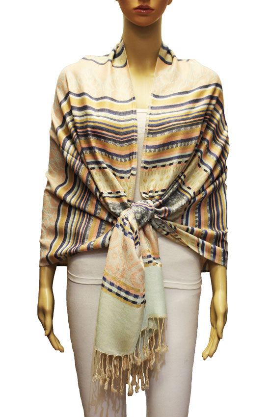 Bohemian Striped Fringe Shawl-BH2101
