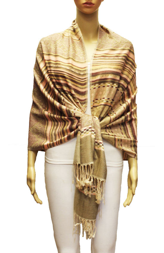 Bohemian Striped Fringe Shawl-BH2101
