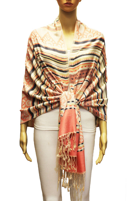 Bohemian Striped Fringe Shawl-BH2101