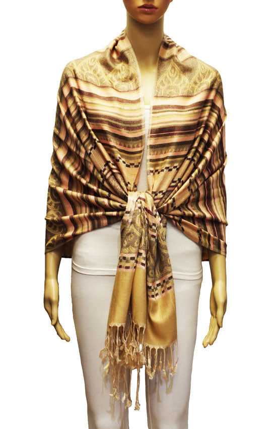 Bohemian Striped Fringe Shawl-BH2101